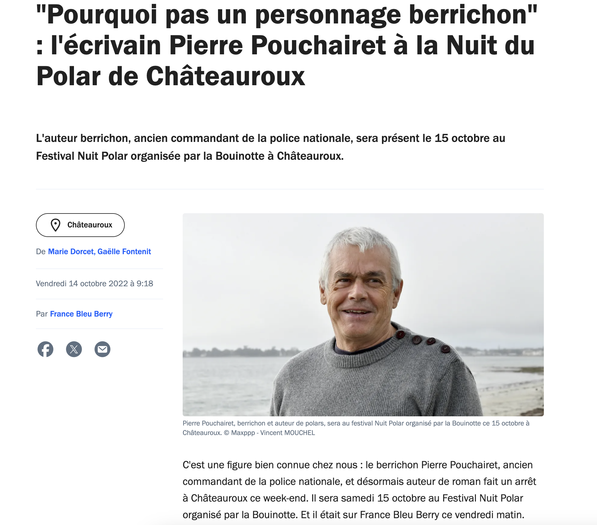 L'interview de Pierre Pouchairet France Bleu Berry pour l'Or Vert du Sangha.